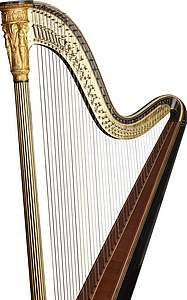 Bild einer Harfe vor weißem Hintergrund